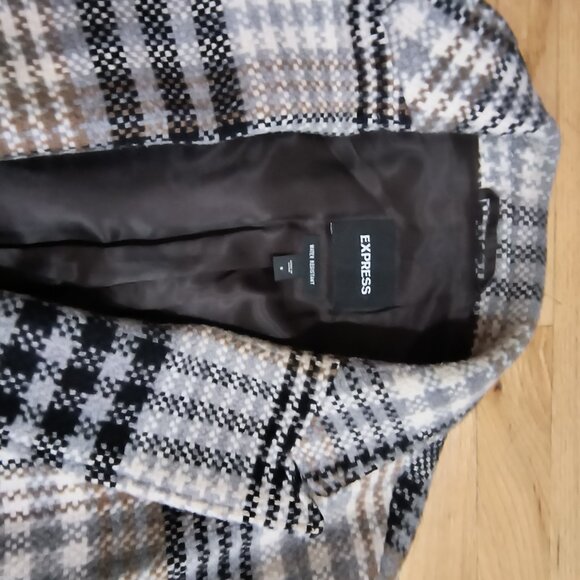 Express Men's Plaid Overcoat - Black & White Mod Check - Size Small - Excellent - Picture 3 of 4
